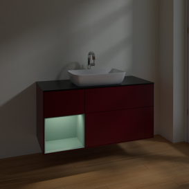 Тумба под раковину Villeroy & Boch Finion 120х50,1 см с подсветкой МДФ пион матовый лак/стекло черное матовое F822GMHB