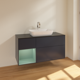 Тумба под раковину Villeroy & Boch Finion 120х50,1 см с подсветкой МДФ темно-синий матовый лак/стекло черное матовое F822GMHG