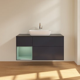 Тумба под раковину Villeroy & Boch Finion 120х50,1 см с подсветкой МДФ темно-синий матовый лак/стекло черное матовое F822GMHG