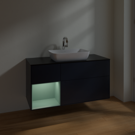 Тумба под раковину Villeroy & Boch Finion 120х50,1 см с подсветкой МДФ темно-синий матовый лак/стекло черное матовое F822GMHG