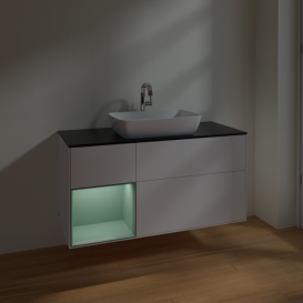 Тумба под раковину Villeroy & Boch Finion 120х50,1 см с подсветкой МДФ белый матовый лак/стекло черное матовое F822GMMT