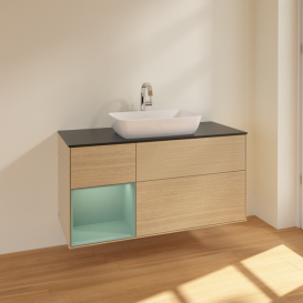 Тумба под раковину Villeroy & Boch Finion 120х50,1 см с подсветкой МДФ шпон дуба/стекло черное матовое F822GMPC