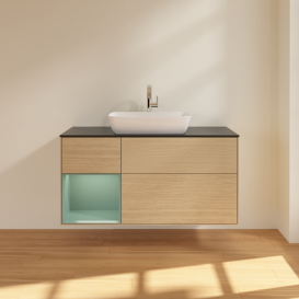 Тумба под раковину Villeroy & Boch Finion 120х50,1 см с подсветкой МДФ шпон дуба/стекло черное матовое F822GMPC