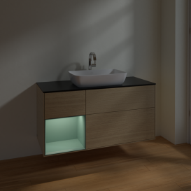 Тумба под раковину Villeroy & Boch Finion 120х50,1 см с подсветкой МДФ шпон дуба/стекло черное матовое F822GMPC