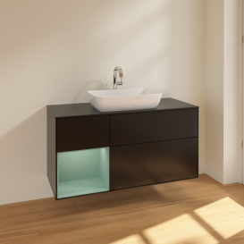 Тумба под раковину Villeroy & Boch Finion 120х50,1 см с подсветкой МДФ черный матовый лак/стекло черное матовое F822GMPD
