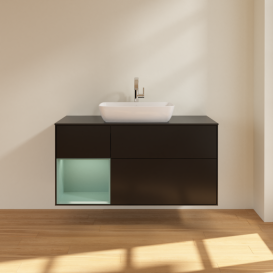 Тумба под раковину Villeroy & Boch Finion 120х50,1 см с подсветкой МДФ черный матовый лак/стекло черное матовое F822GMPD