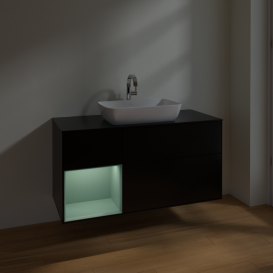 Тумба под раковину Villeroy & Boch Finion 120х50,1 см с подсветкой МДФ черный матовый лак/стекло черное матовое F822GMPD