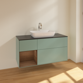 Тумба под раковину Villeroy & Boch Finion 120х50,1 см с подсветкой МДФ оливковый матовый лак/стекло черное матовое F822GNGM