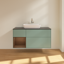 Тумба под раковину Villeroy & Boch Finion 120х50,1 см с подсветкой МДФ оливковый матовый лак/стекло черное матовое F822GNGM