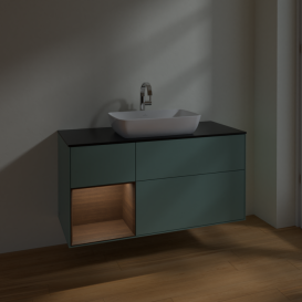 Тумба под раковину Villeroy & Boch Finion 120х50,1 см с подсветкой МДФ оливковый матовый лак/стекло черное матовое F822GNGM