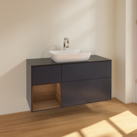 Тумба под раковину Villeroy & Boch Finion 120х50,1 см с подсветкой МДФ темно-синий матовый лак/стекло черное матовое F822GNHG