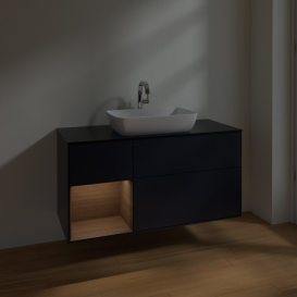 Тумба под раковину Villeroy & Boch Finion 120х50,1 см с подсветкой МДФ темно-синий матовый лак/стекло черное матовое F822GNHG