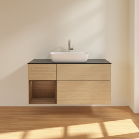 Тумба под раковину Villeroy & Boch Finion 120х50,1 см с подсветкой МДФ шпон дуба/стекло черное матовое F822GNPC