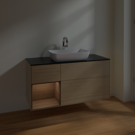 Тумба под раковину Villeroy & Boch Finion 120х50,1 см с подсветкой МДФ шпон дуба/стекло черное матовое F822GNPC