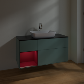 Тумба под раковину Villeroy & Boch Finion 120х50,1 см с подсветкой МДФ оливковый матовый лак/стекло черное матовое F822HBGM