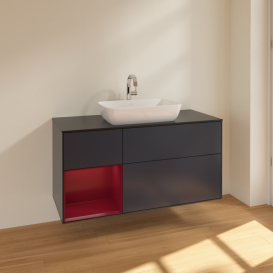 Тумба под раковину Villeroy & Boch Finion 120х50,1 см с подсветкой МДФ темно-синий матовый лак/стекло черное матовое F822HBHG