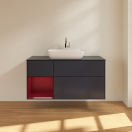 Тумба под раковину Villeroy & Boch Finion 120х50,1 см с подсветкой МДФ темно-синий матовый лак/стекло черное матовое F822HBHG