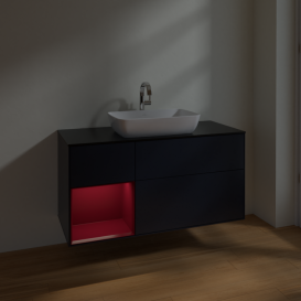 Тумба под раковину Villeroy & Boch Finion 120х50,1 см с подсветкой МДФ темно-синий матовый лак/стекло черное матовое F822HBHG