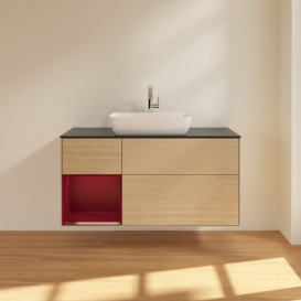 Тумба под раковину Villeroy & Boch Finion 120х50,1 см с подсветкой МДФ шпон дуба/стекло черное матовое F822HBPC