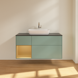 Тумба под раковину Villeroy & Boch Finion 120х50,1 см с подсветкой МДФ оливковый матовый лак/стекло черное матовое F822HFGM