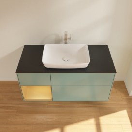 Тумба под раковину Villeroy & Boch Finion 120х50,1 см с подсветкой МДФ оливковый матовый лак/стекло черное матовое F822HFGM