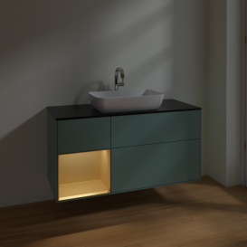 Тумба под раковину Villeroy & Boch Finion 120х50,1 см с подсветкой МДФ оливковый матовый лак/стекло черное матовое F822HFGM