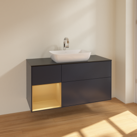 Тумба под раковину Villeroy & Boch Finion 120х50,1 см с подсветкой МДФ темно-синий матовый лак/стекло черное матовое F822HFHG
