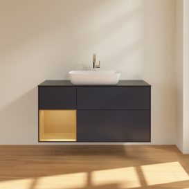 Тумба под раковину Villeroy & Boch Finion 120х50,1 см с подсветкой МДФ темно-синий матовый лак/стекло черное матовое F822HFHG
