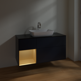 Тумба под раковину Villeroy & Boch Finion 120х50,1 см с подсветкой МДФ темно-синий матовый лак/стекло черное матовое F822HFHG