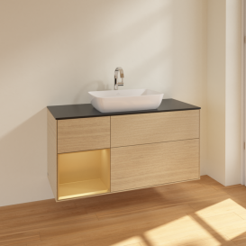 Тумба под раковину Villeroy & Boch Finion 120х50,1 см с подсветкой МДФ шпон дуба/стекло черное матовое F822HFPC