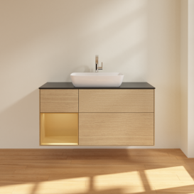 Тумба под раковину Villeroy & Boch Finion 120х50,1 см с подсветкой МДФ шпон дуба/стекло черное матовое F822HFPC