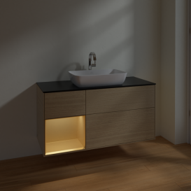 Тумба под раковину Villeroy & Boch Finion 120х50,1 см с подсветкой МДФ шпон дуба/стекло черное матовое F822HFPC