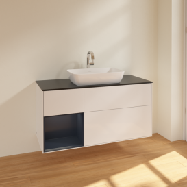 Тумба під раковину Villeroy & Boch Finion 120х50,1 см з підсвіткою МДФ білий глянцевий лак/скло чорне матове F822HGGF