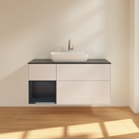 Тумба под раковину Villeroy & Boch Finion 120х50,1 см с подсветкой МДФ глянцевый белый лак/стекло черное матовое F822HGGF