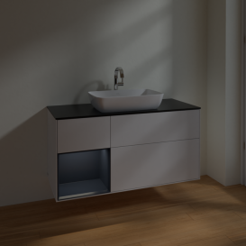 Тумба под раковину Villeroy & Boch Finion 120х50,1 см с подсветкой МДФ глянцевый белый лак/стекло черное матовое F822HGGF