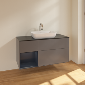 Тумба под раковину Villeroy & Boch Finion 120х50,1 см с подсветкой МДФ антрацит матовый лак/стекло черное матовое F822HGGK