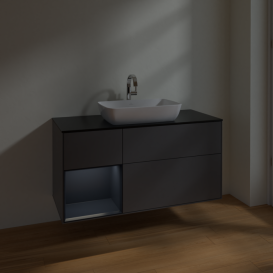 Тумба под раковину Villeroy & Boch Finion 120х50,1 см с подсветкой МДФ антрацит матовый лак/стекло черное матовое F822HGGK