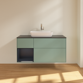 Тумба под раковину Villeroy & Boch Finion 120х50,1 см с подсветкой МДФ оливковый матовый лак/стекло черное матовое F822HGGM