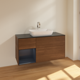 Тумба под раковину Villeroy & Boch Finion 120х50,1 см с подсветкой МДФ шпон грецкого ореха/стекло черное матовое F822HGGN