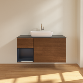 Тумба под раковину Villeroy & Boch Finion 120х50,1 см с подсветкой МДФ шпон грецкого ореха/стекло черное матовое F822HGGN