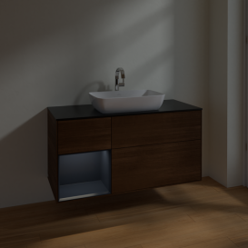 Тумба под раковину Villeroy & Boch Finion 120х50,1 см с подсветкой МДФ шпон грецкого ореха/стекло черное матовое F822HGGN