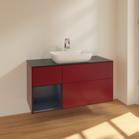 Тумба під раковину Villeroy & Boch Finion 120х50,1 см із підсвічуванням МДФ півонія матовий лак/скло чорне матове F822HGHB