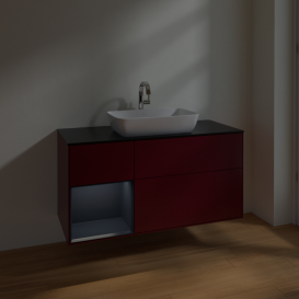 Тумба под раковину Villeroy & Boch Finion 120х50,1 см с подсветкой МДФ пион матовый лак/стекло черное матовое F822HGHB