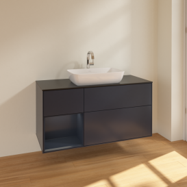 Тумба под раковину Villeroy & Boch Finion 120х50,1 см с подсветкой МДФ темно-синий матовый лак/стекло черное матовое F822HGHG