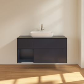 Тумба под раковину Villeroy & Boch Finion 120х50,1 см с подсветкой МДФ темно-синий матовый лак/стекло черное матовое F822HGHG