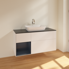 Тумба под раковину Villeroy & Boch Finion 120х50,1 см с подсветкой МДФ белый матовый лак/стекло черное матовое F822HGMT