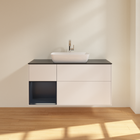 Тумба под раковину Villeroy & Boch Finion 120х50,1 см с подсветкой МДФ белый матовый лак/стекло черное матовое F822HGMT