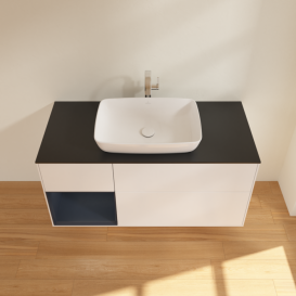 Тумба под раковину Villeroy & Boch Finion 120х50,1 см с подсветкой МДФ белый матовый лак/стекло черное матовое F822HGMT