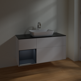 Тумба под раковину Villeroy & Boch Finion 120х50,1 см с подсветкой МДФ белый матовый лак/стекло черное матовое F822HGMT