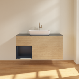 Тумба под раковину Villeroy & Boch Finion 120х50,1 см с подсветкой МДФ шпон дуба/стекло черное матовое F822HGPC